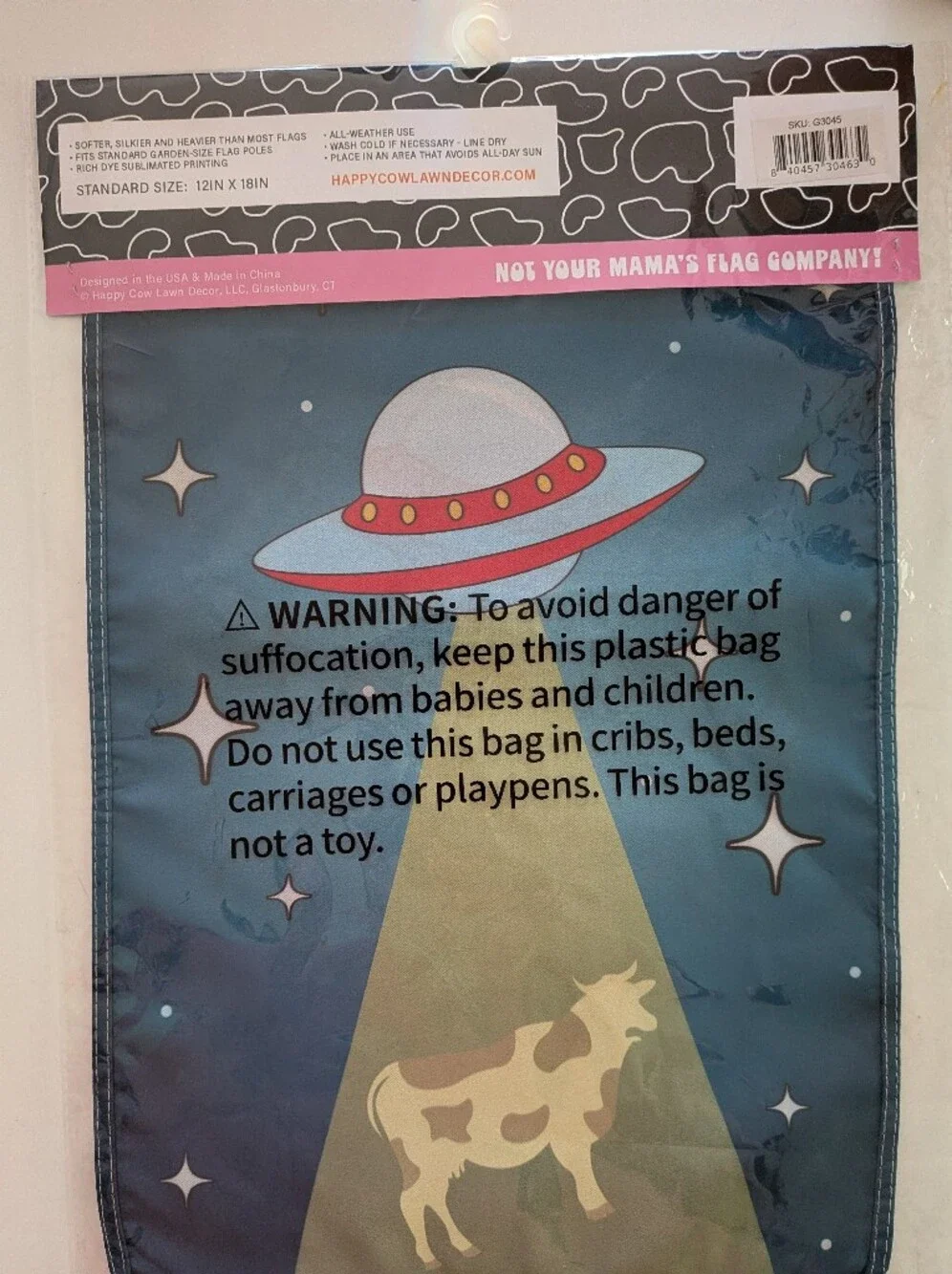 Happy Cow Alien UFO Beam Abduction Garden Flag Double-Sided All-Weather 12x18
